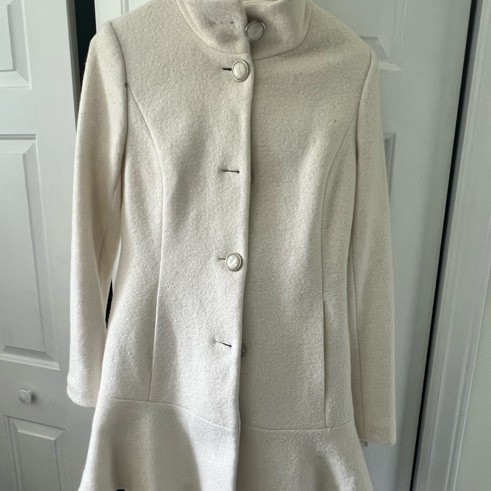 Kensie Cream Pea Coat with High Collar